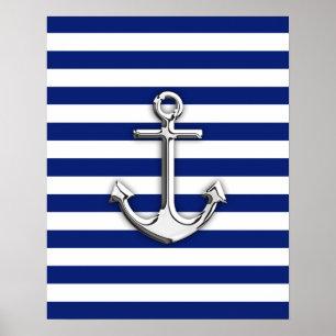 Poster Chrome Anchor on Navy Stripes