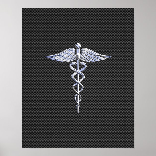 Poster Chrome Comme Caduceus Symbole Médicale Fibre de ca (Devant)