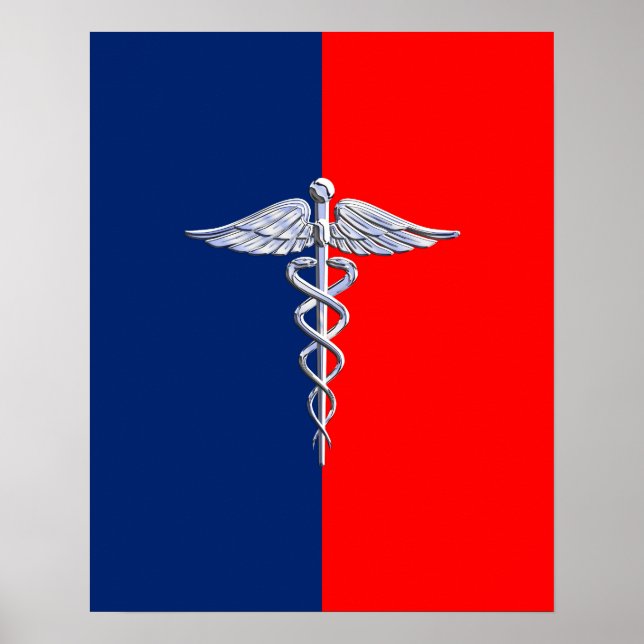 Poster Chrome Comme Caduceus Symbole Médicale Ligue Décor (Devant)