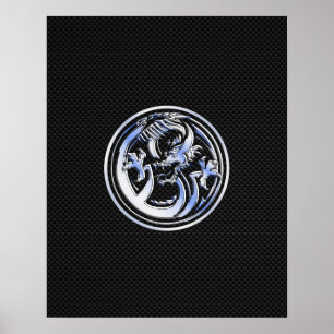 Poster Chrome Dragon Crest on Carbon Fiber Print