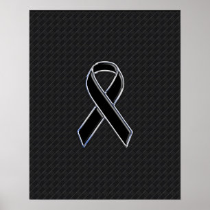 Poster Chrome Style Black Ribbon Awareness