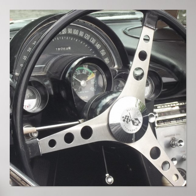 Poster Chrome volant de direction et gages noirs corvette (Devant)