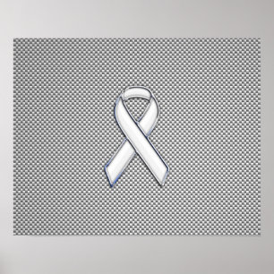 Poster Chrome White Ribbon Sensibilisation Fibre de carbo