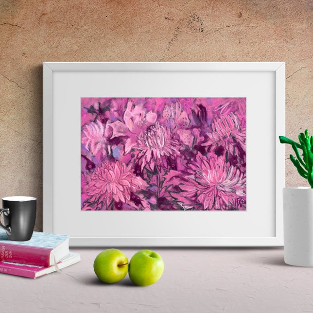 Poster Chrysanthème rose Fleurs Floral Pastel Peinture (Créateur téléchargé)