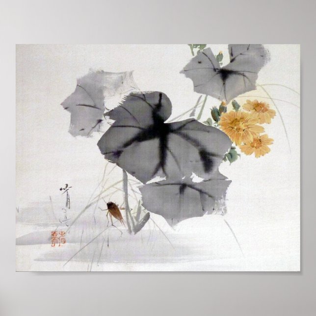 Poster Chrysanthème sauvage et cricket, Watanabe Seitei (Devant)