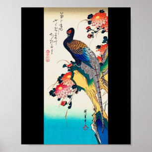 Poster Chrysanthèmes et faisans, Hiroshige, Ukiyo-e