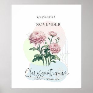 Poster Chrysanthèmes Fleur de naissance pour novembre