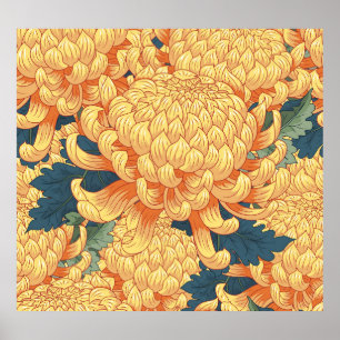 Poster Chrysanthèmes japonais : motif floral jaune.