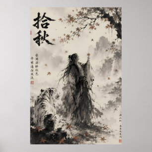 Poster Chuchotements d'Automne   Tigre Blanc et Encre de 
