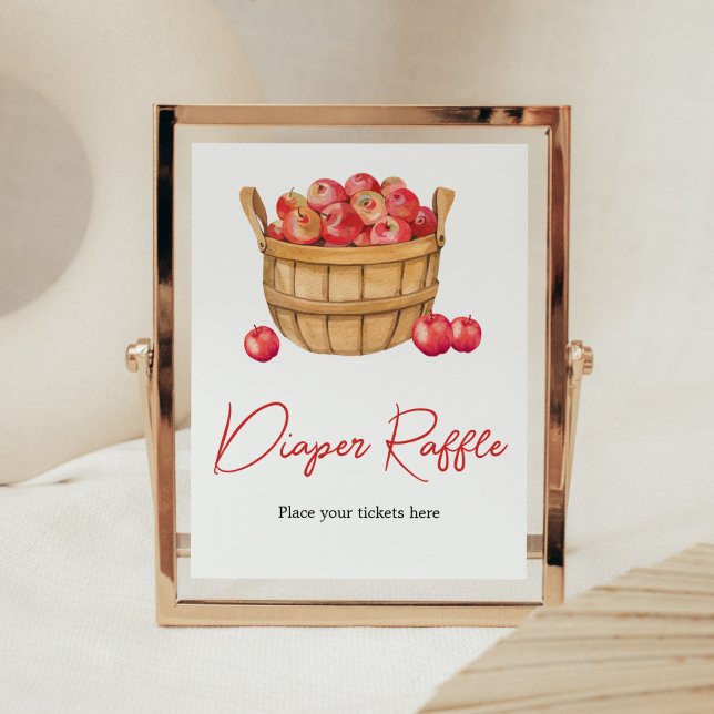 Poster Chute Baby shower de panier de pomme Raffin de cou (Fall Apple Baby Shower Diaper Raffle Sign)