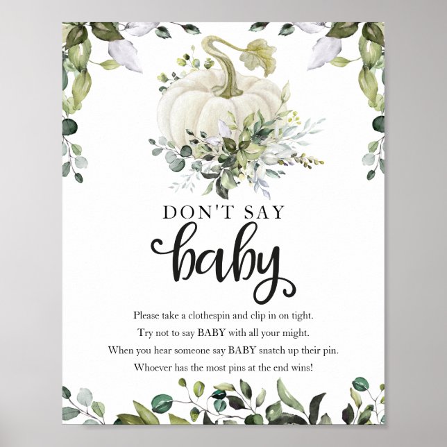 Poster Chute Baby shower verdure Ne pas dire bébé signe (Devant)