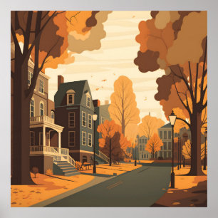Poster Chute Cityscape Russe Orange Rouge Jaune Brown