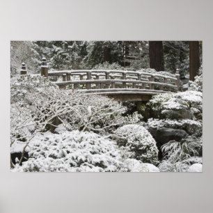 Poster Chute de neige dans le jardin japonais de Portland