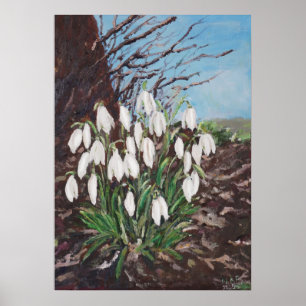 Poster chute de neige sous une peinture à l'huile d'arbre
