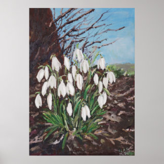 Poster chute de neige sous une peinture à l'huile d'arbre