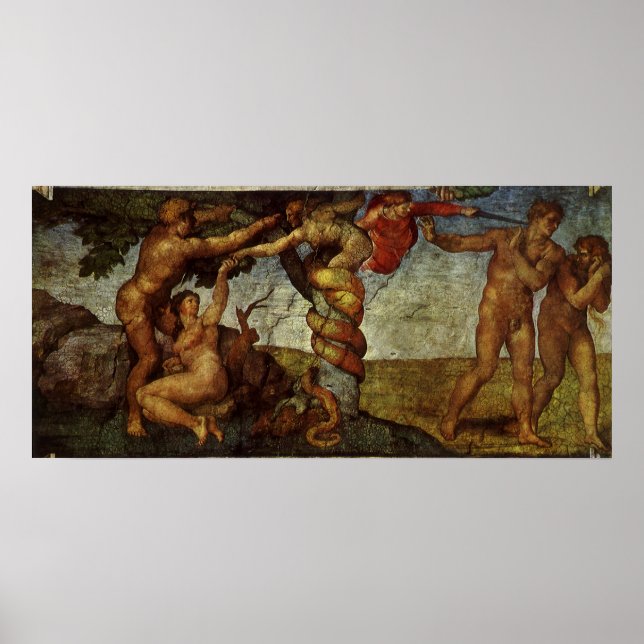 Poster Chute du Jardin d'Eden par Michel-Ange (Devant)