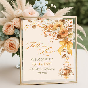Poster Chute en amour Boho Fête des mariées Florale Bienv