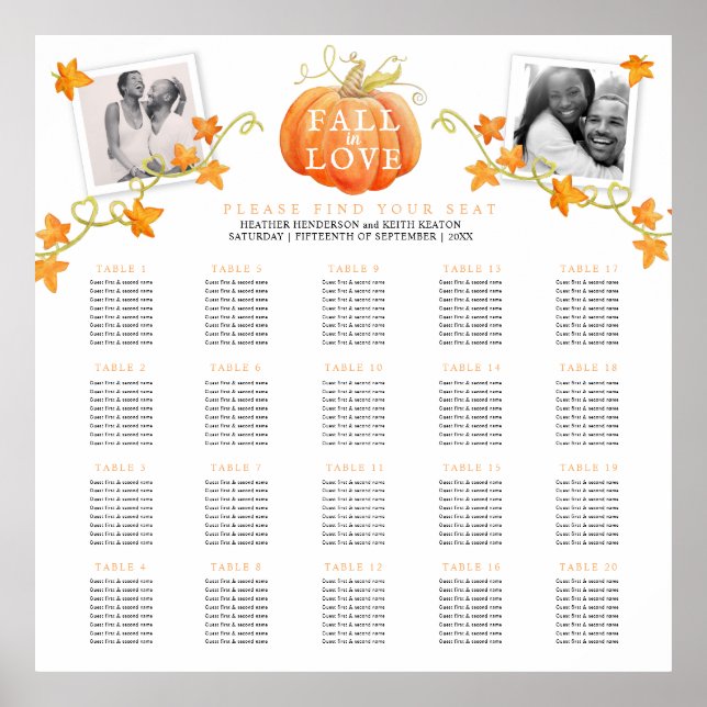 Poster Chute en amour citrouille 20 tables mariages plan (Devant)