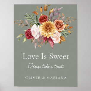 Poster Chute Florale Sage Vert Mariage L'amour est doux s