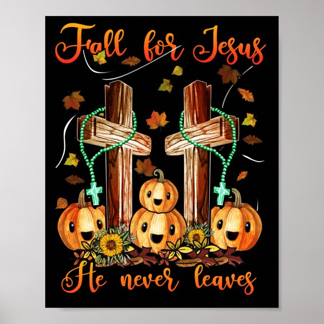Poster Chute Pour Jésus Il N'A Jamais Feuille Automne Chr (Devant)