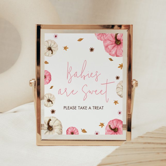 Poster Chute rose Les bébés Citrouilles sont doux (Girl Fall Pumpkin Baby Shower Babies are Sweet Sign)