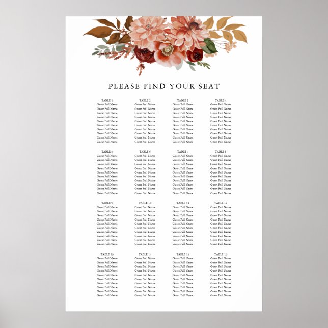 Poster Chute Rustique Mariage Floral (Devant)