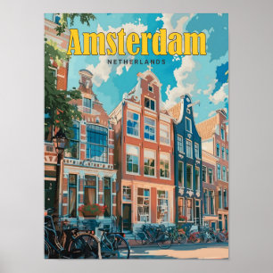 Poster Ciel bleu à Amsterdam Vintage voyage Pays-Bas