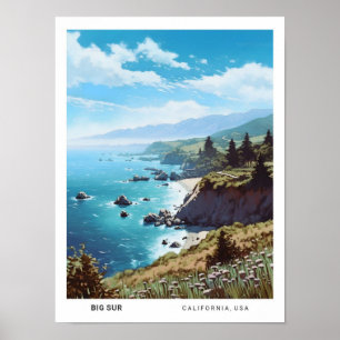 Poster Ciel bleu dans Big Sur California USA Vintage voya