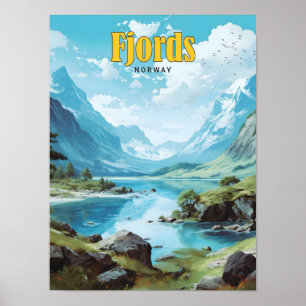 Poster Ciel bleu dans Fjords Norvège Vintage voyage