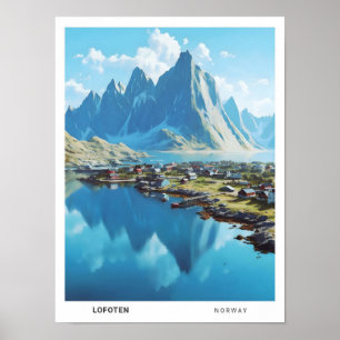 Poster Ciel bleu dans Lofoten Norvège Vintage voyage