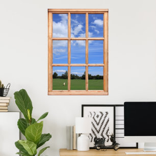 Poster Ciel bleu sur la vue sur le parc - Faux Window
