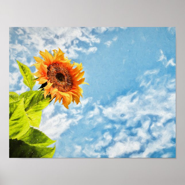 Poster Ciel Bleu Tournesol Et Nuages Découpage Art (Devant)