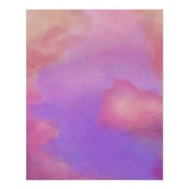 Poster Ciel d'aquarelle Pastel avec étoiles (Devant)