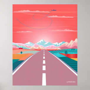 Poster Ciel de coucher de soleil d'été, Voyage sur la rou