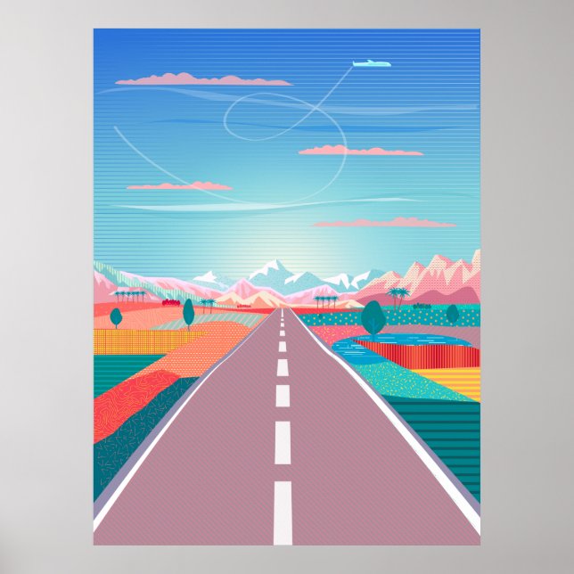 Poster Ciel de coucher de soleil d'été, Voyage sur la rou (Devant)