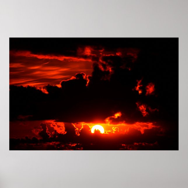Poster ciel de coucher de soleil rouge sombre (Devant)