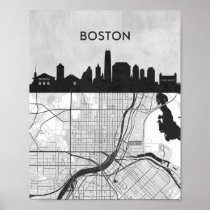 Poster Ciel de la ville de Boston Massachusetts avec cart