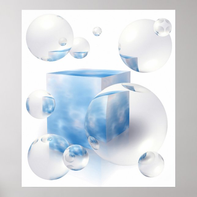 Poster ciel et nuages réfléchissant dans les bulles d'air (Devant)