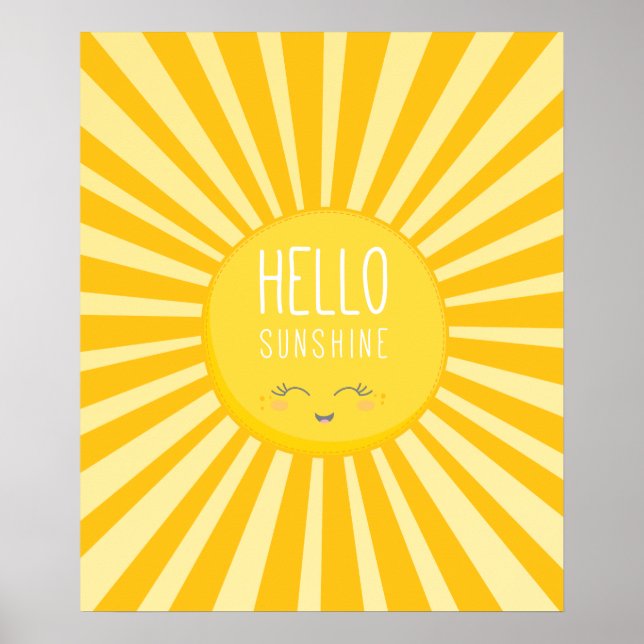 Poster Ciel jaune vif audacieux KAWAII soleil souriant en (Devant)