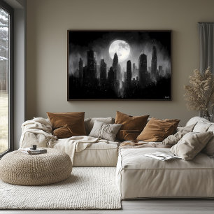 Poster Ciel Lune avec Pleine lune - Blanc Noir