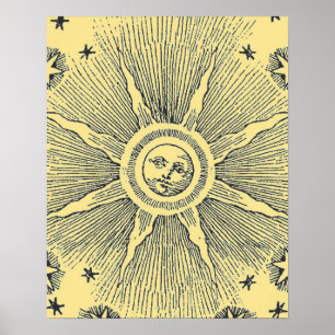 Poster Ciel Nocturne Antique Étoiles Soleil Zodiaque Médi