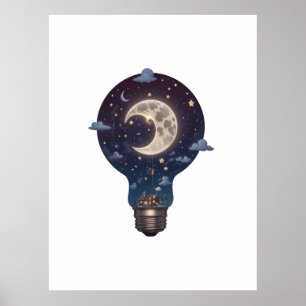 Poster Ciel nocturne et cottage à l'intérieur d'une ampou