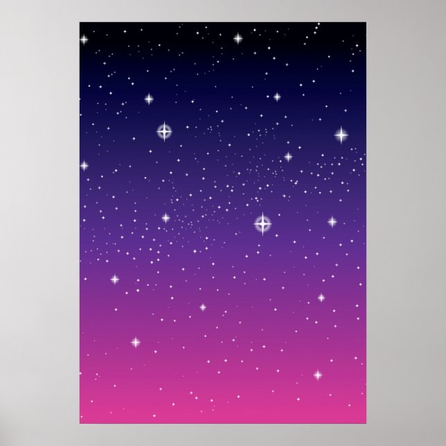 Poster Ciel nocturne étoilé violet foncé (Devant)
