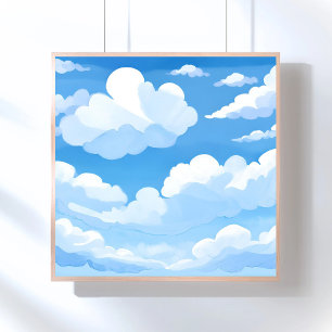 Poster Ciel Plein de Nuages   Peinture de Ciel Bleu à l'A