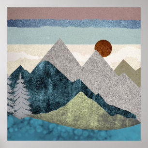 Poster Ciel rayé de montagne