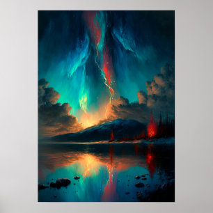 Poster Ciel spectaculaire et ciel bleu coucher de soleil