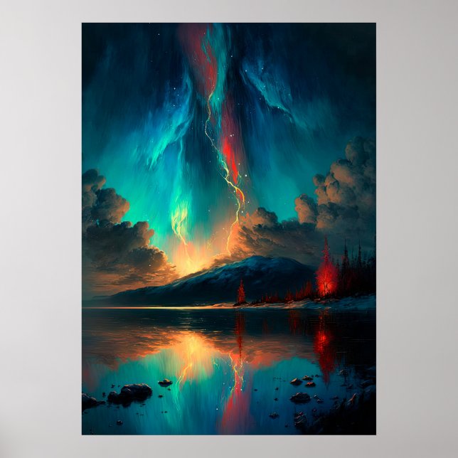 Poster Ciel spectaculaire et ciel bleu coucher de soleil  (Devant)