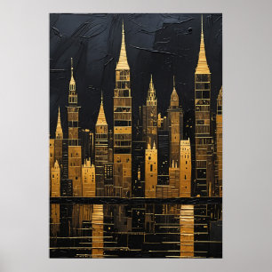 Poster Ciel urbain doré à minuit