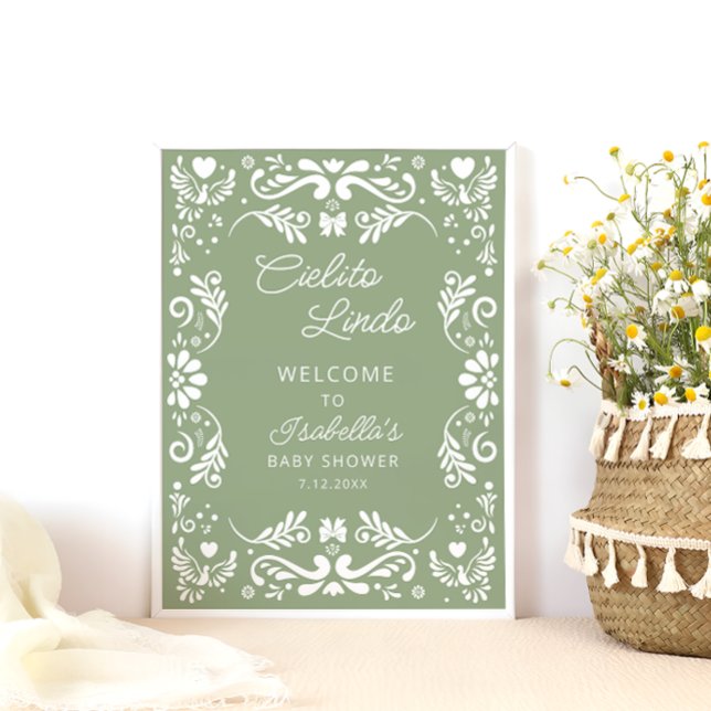 Poster Cielito Lindo Baby shower mexicain Sage Bienvenue (Créateur téléchargé)