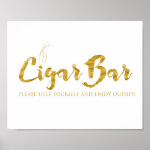 Poster Cigar Bar Sign - Faux Gold Foil Shimmer